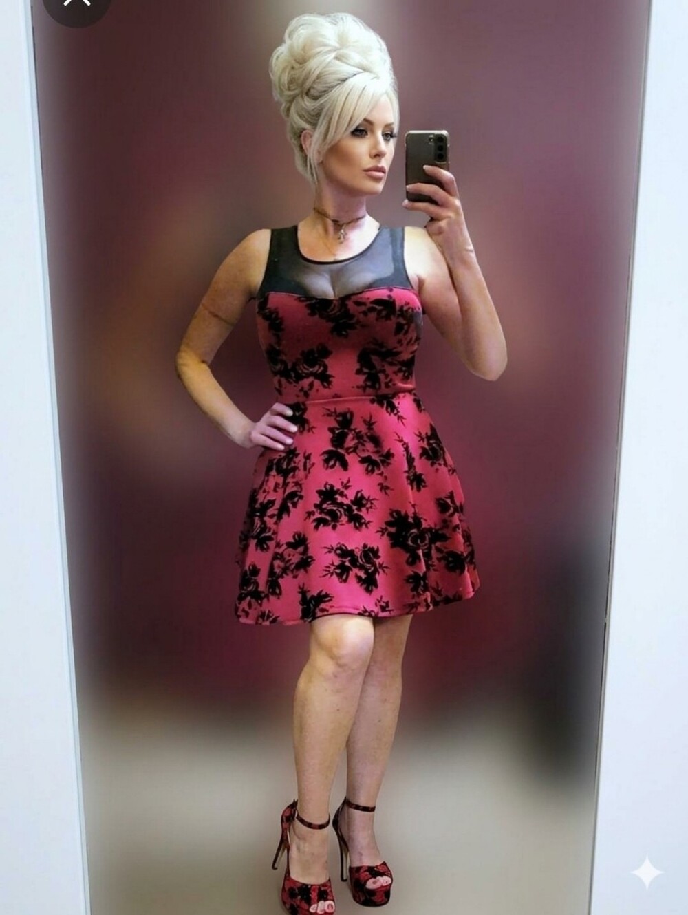 Vtg Y2K Trixxi illusion velvet mauve black roses sweetheart neck dress XL NWOT